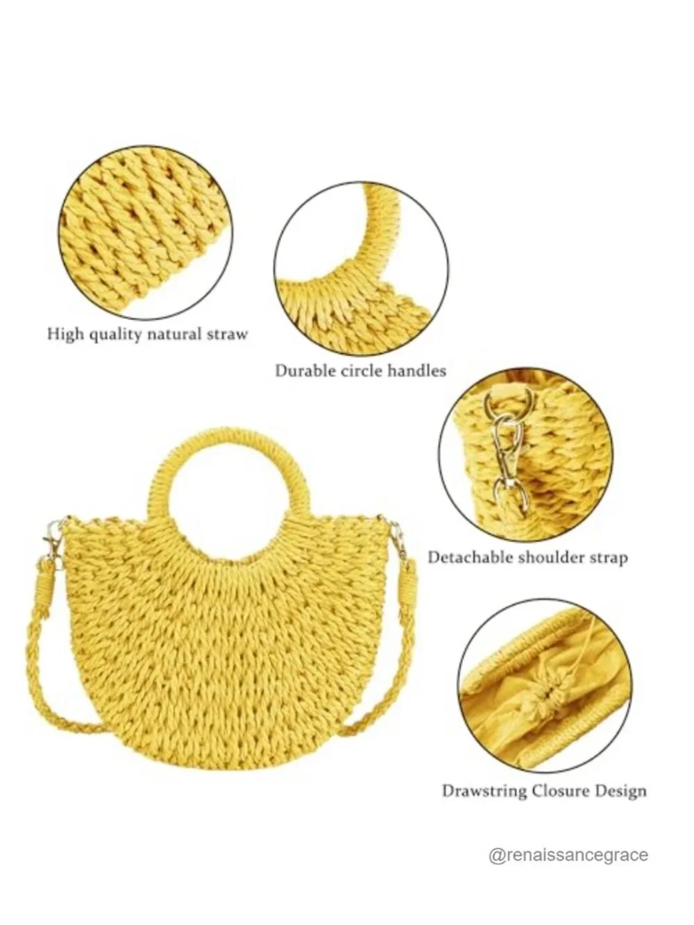Woven Straw Beach Bag Shoulder Crossbody Satchel Handbag Summer